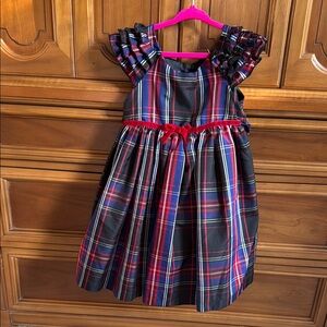 Laura Ashley Red, Black and Blue Plaid Dress with Ruffle Sleeves